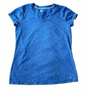 Xersion Active Top Sz M T-Shirt Plain Blue Pullover V-Neck Short Sleeve Workout